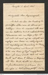 Nachlass Franz Steindachner, Brief von Joseph Haas an Franz Steindachner (03.04.1886), Inv.Nr. 191.01, Seite 1